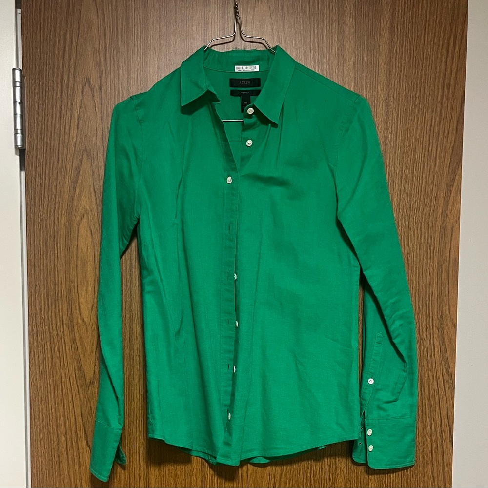 JCrew Linen Blend Green Button-Up Shirt